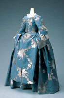 Blue Mantua silk taffeta brocaded with plant pattern, England, circa 1740-50's as featured in Ornament Magazine